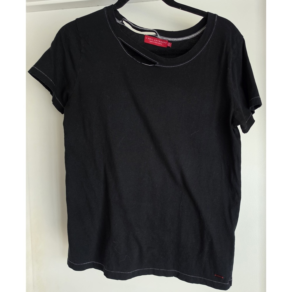 n:PHILANTHROPY T-Shirt Women S Black Solid Crew Neck Short Sleeve Cotton Tee